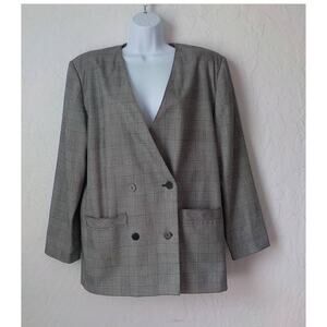 Vintage Alto Plaid Black White Blazer Button Up Women size 11/12 Shoulder Pads